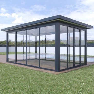Fermeture de Pergola Toit Plat avec Débord Toute Fermée 6x4 M