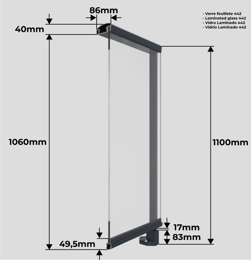 Vue de Coupe Garde Corps Aluminium Néo